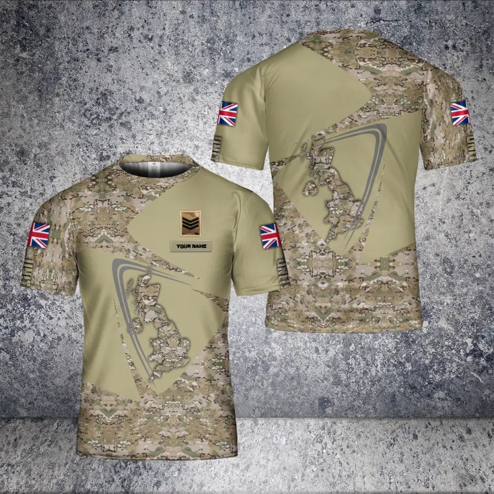 Personalized United Kingdom Solider/ Veteran Camo With Name And Rank T-Shirt 3D Printed - 1680739204