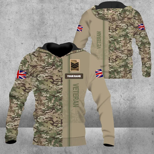 Personalized United Kingdom Solider/ Veteran Camo With Name And Rank Hoodie 3D Printed - 0604230006