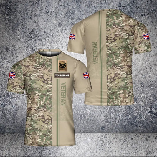 Personalized United Kingdom Solider/ Veteran Camo With Name And Rank T-Shirt 3D Printed - 0604230006
