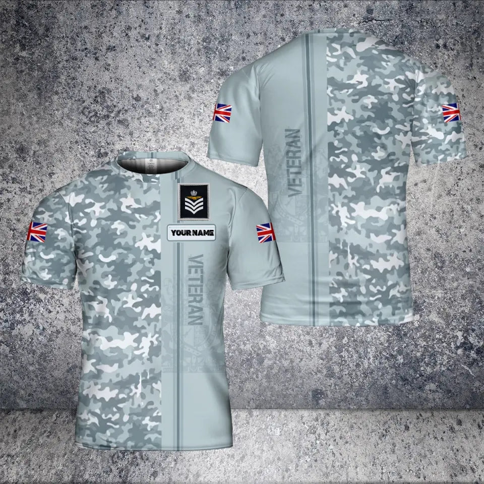 Personalized United Kingdom Solider/ Veteran Camo With Name And Rank T-Shirt 3D Printed - 0604230006