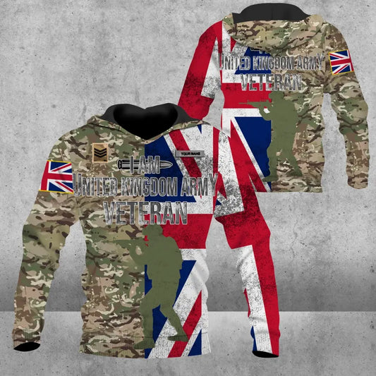 Personalized United Kingdom Solider/ Veteran Camo With Name And Rank Hoodie 3D Printed - 0604230007