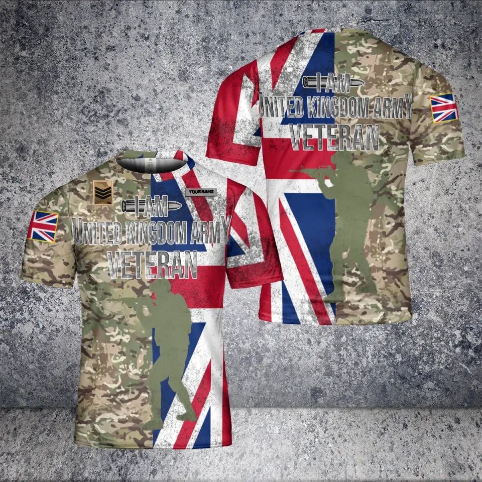 Personalized United Kingdom Solider/ Veteran Camo With Name And Rank T-Shirt 3D Printed - 1680739206