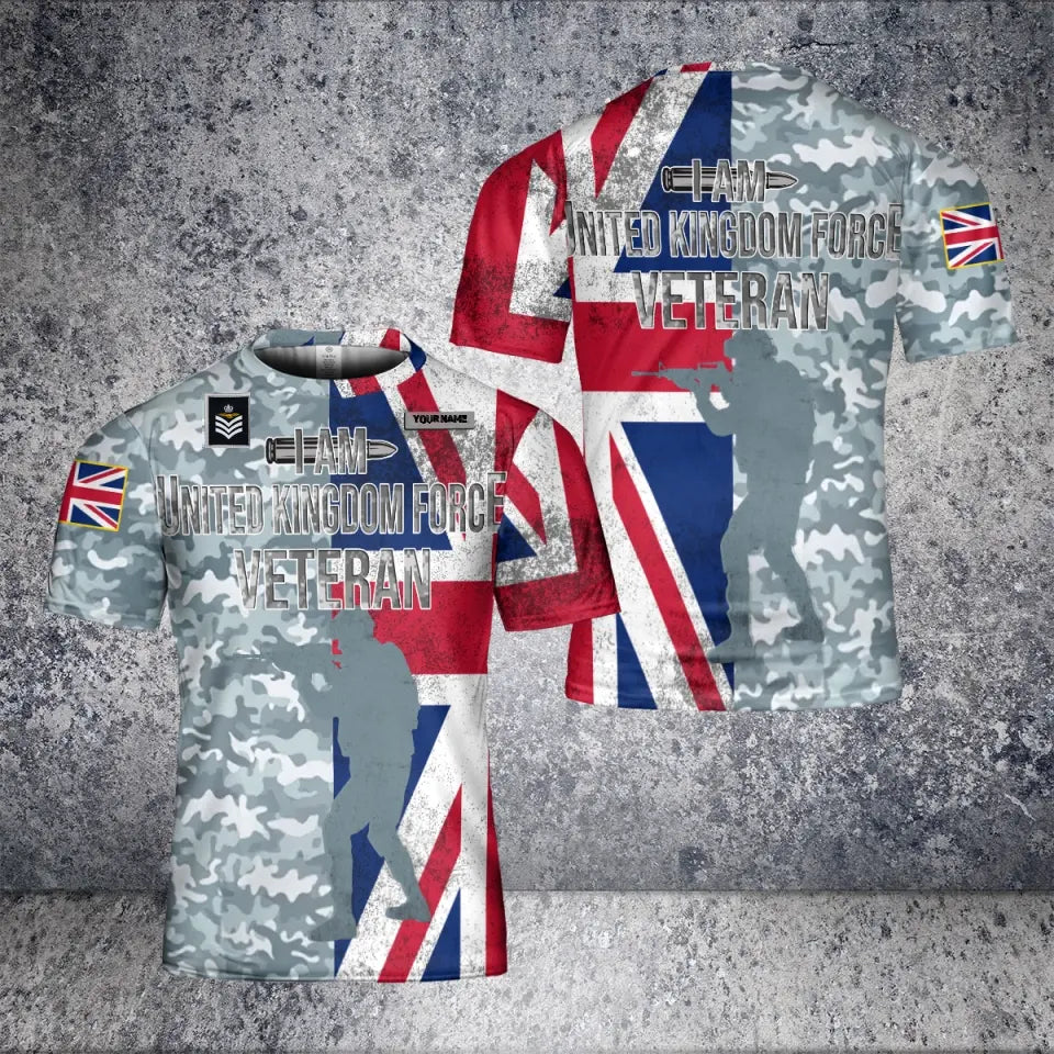 Personalized United Kingdom Solider/ Veteran Camo With Name And Rank T-Shirt 3D Printed - 1680739206