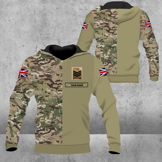 Personalized United Kingdom Solider/ Veteran Camo With Name And Rank Hoodie 3D Printed - 0604230009