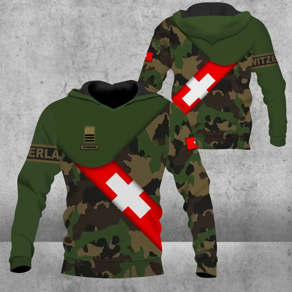 Personalized Swiss Soldier/ Veteran Camo With Name And Rank Hoodie 3D Printed - 0805230003
