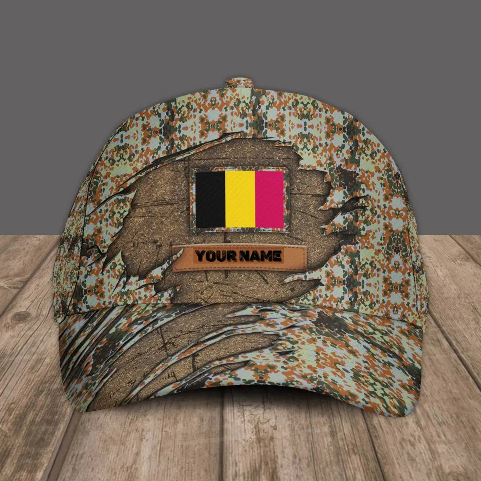 Personalized Rank Belgium Soldier/Veterans Camo Baseball Cap - 1605230001 - D04