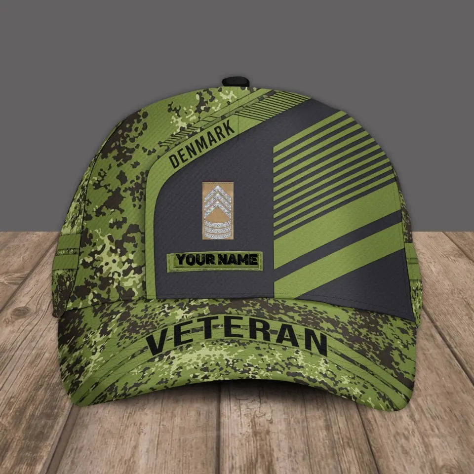 Personalized Name And Rank Denmark Camo Baseball Cap Soldier/Veteran - 2002240001