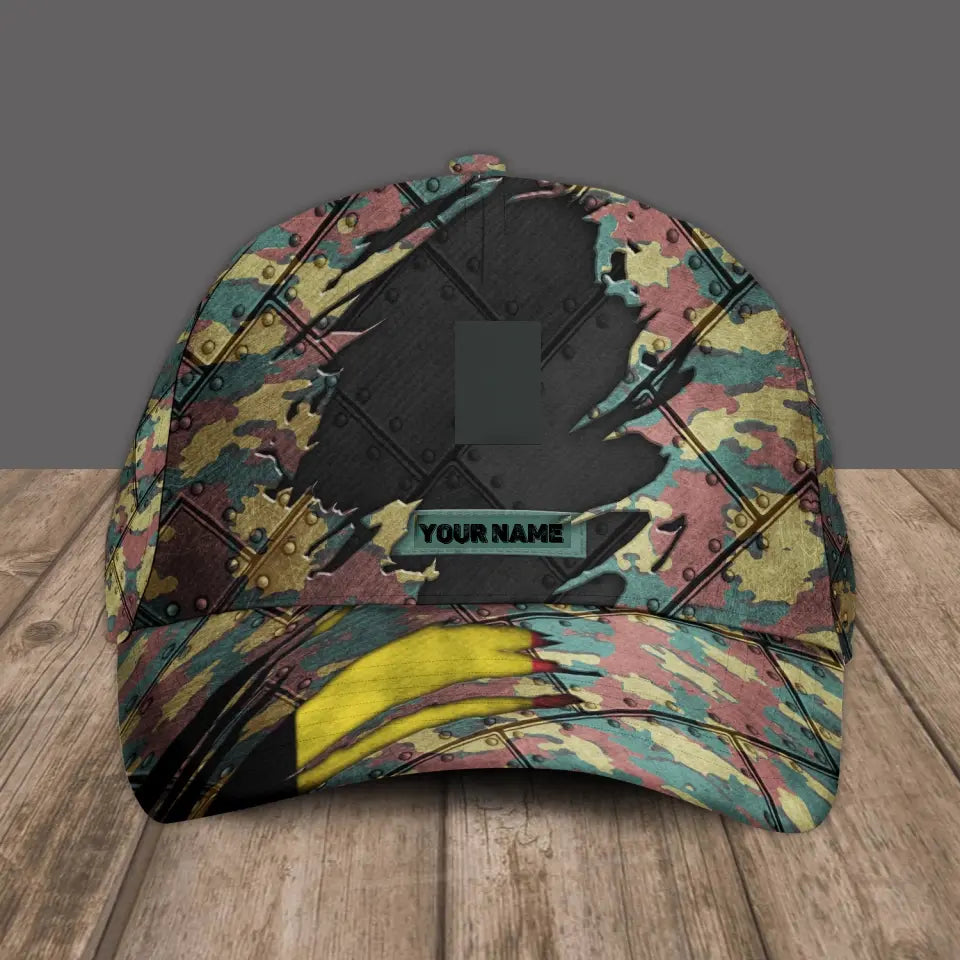 Personalized Rank And Name Belgium Soldier/Veterans Camo Baseball Cap - 16842816 - D04
