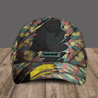 Personalized Rank And Name Belgium Soldier/Veterans Camo Baseball Cap - 16842816 - D04