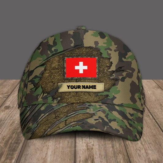Personalized Name Swiss Camo Baseball Cap Soldier/Veteran - 1805230002