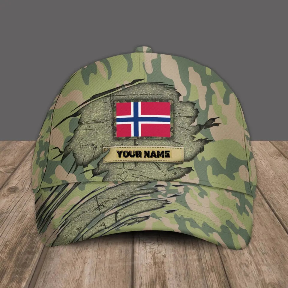 Personalized Name Norway Camo Baseball Cap Soldier/Veteran - 1684368001