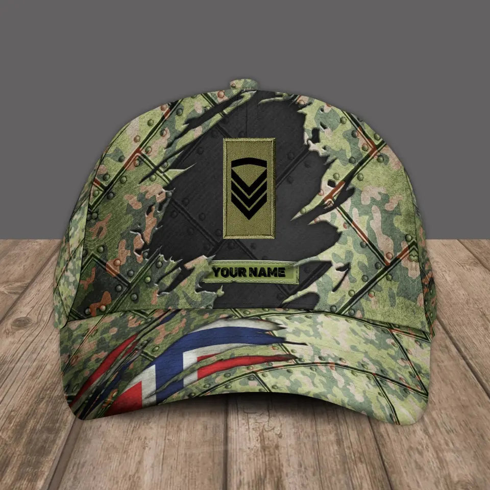 Personalized Name And Rank Norway Camo Baseball Cap Soldier/Veteran - 1684368002