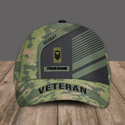 Personalized Name And Rank Norway Camo Baseball Cap Soldier/Veteran - 2205230001-D04