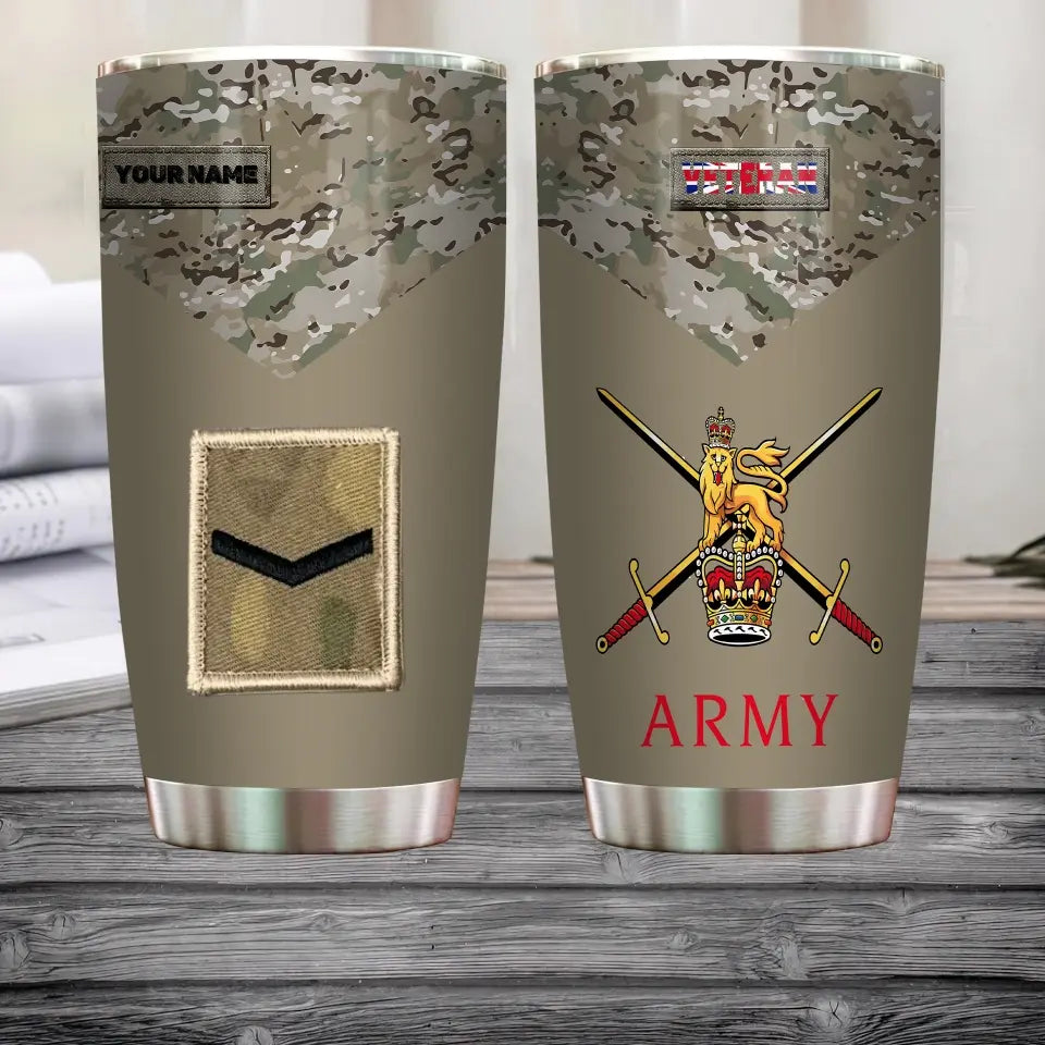 Personalized United Kingdom Veteran/ Soldier With Rank  Camo Tumbler All Over Printed - 1706832017
