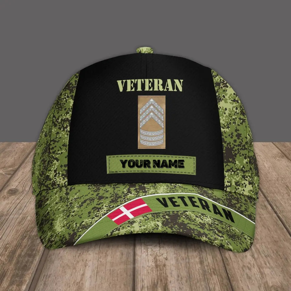 Personalized Name And Rank Denmark Camo Baseball Cap Soldier/Veteran - 3105230001-D04