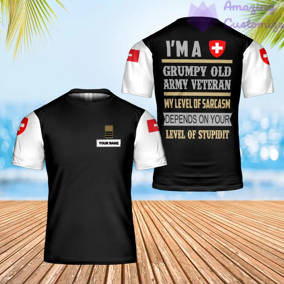 Personalized Swiss Solider/ Veteran Camo With Name And Rank T-shirt 3D Printed - 0206230001-D04
