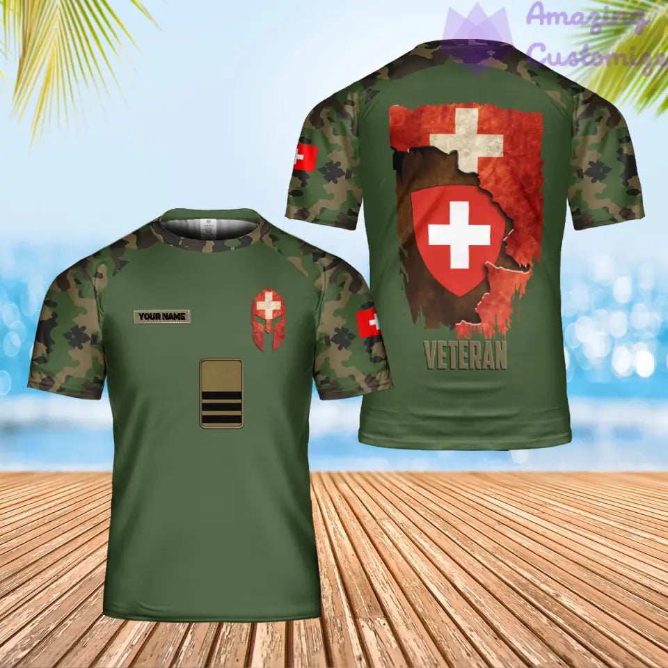 Personalized Swiss Solider/ Veteran Camo With Name And Rank T-shirt 3D Printed - 0206230002-D04