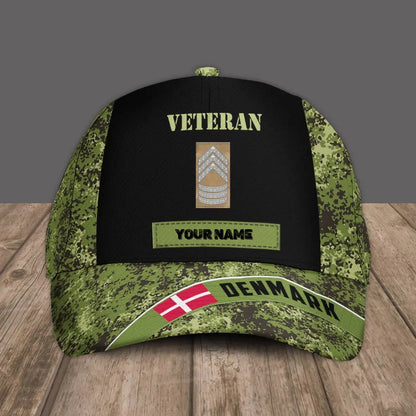 Personalized Name And Rank Denmark Camo Baseball Cap Soldier/Veteran - 0606230002