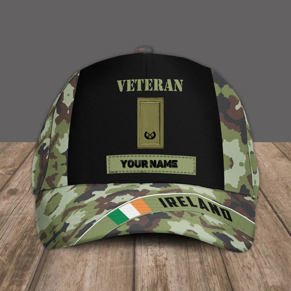 Personalized Rank And Name Ireland Soldier/Veterans Camo Baseball Cap - 0606230002