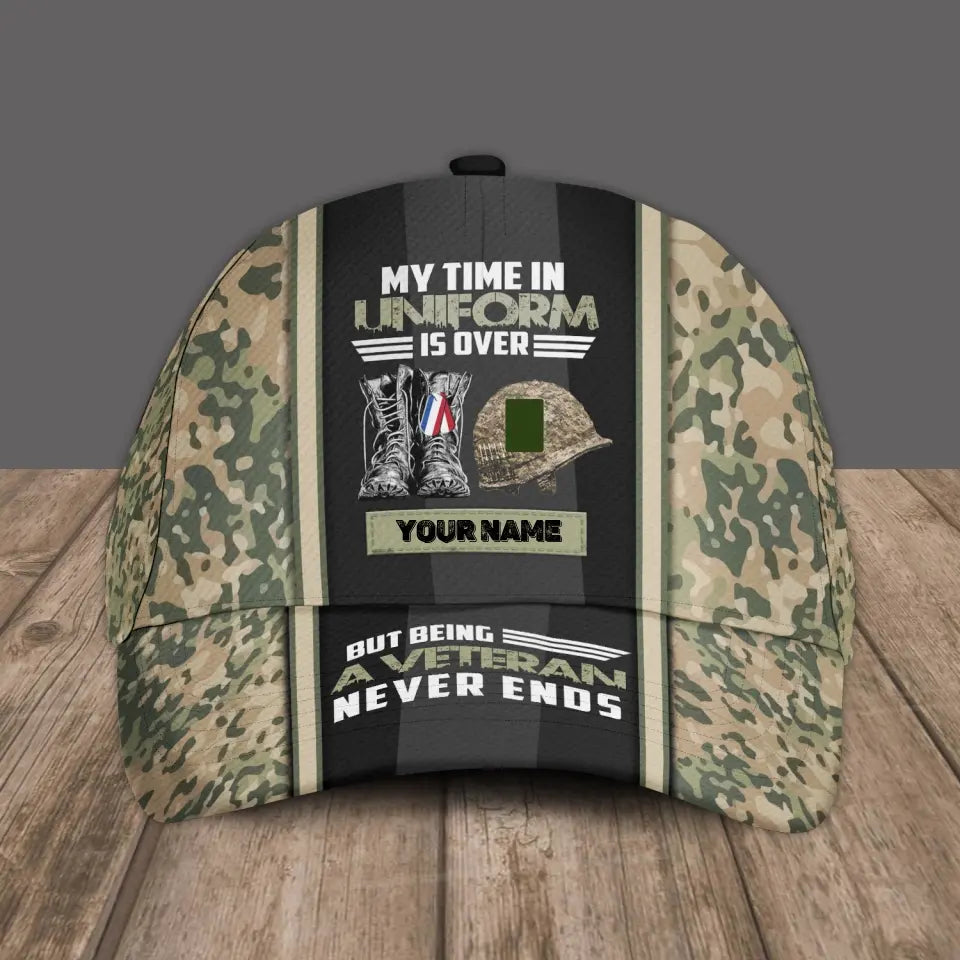 Personalized Rank And Name Netherlands Soldier/Veterans Camo Baseball Cap - 1686009602