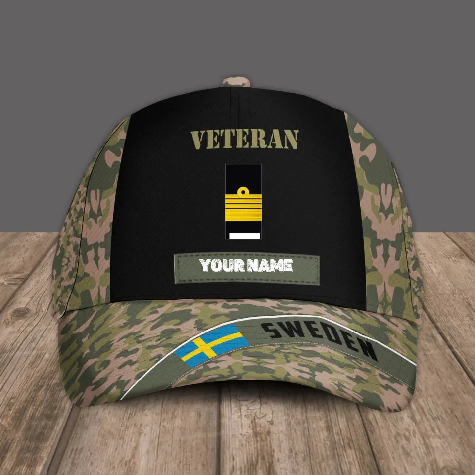 Personalized Rank And Name Sweden Soldier/Veterans Camo Baseball Cap - 0606230002