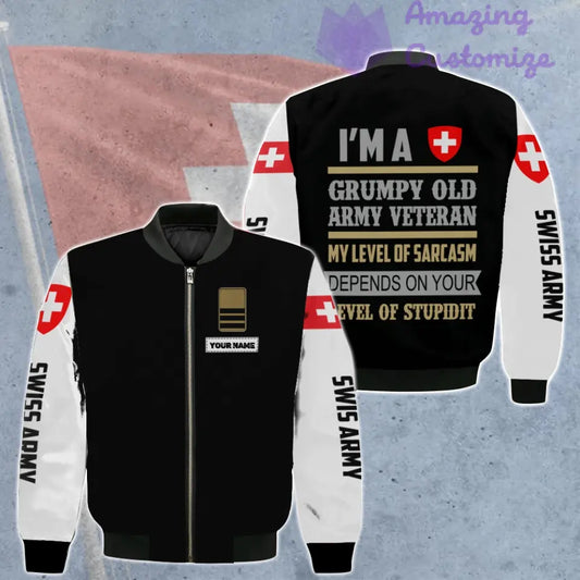 Personalisierte Bomberjacke mit Schweizer Soldaten-/Veteranen-Tarnmuster und Namen und Rang, 3D-Druck – 0106230001