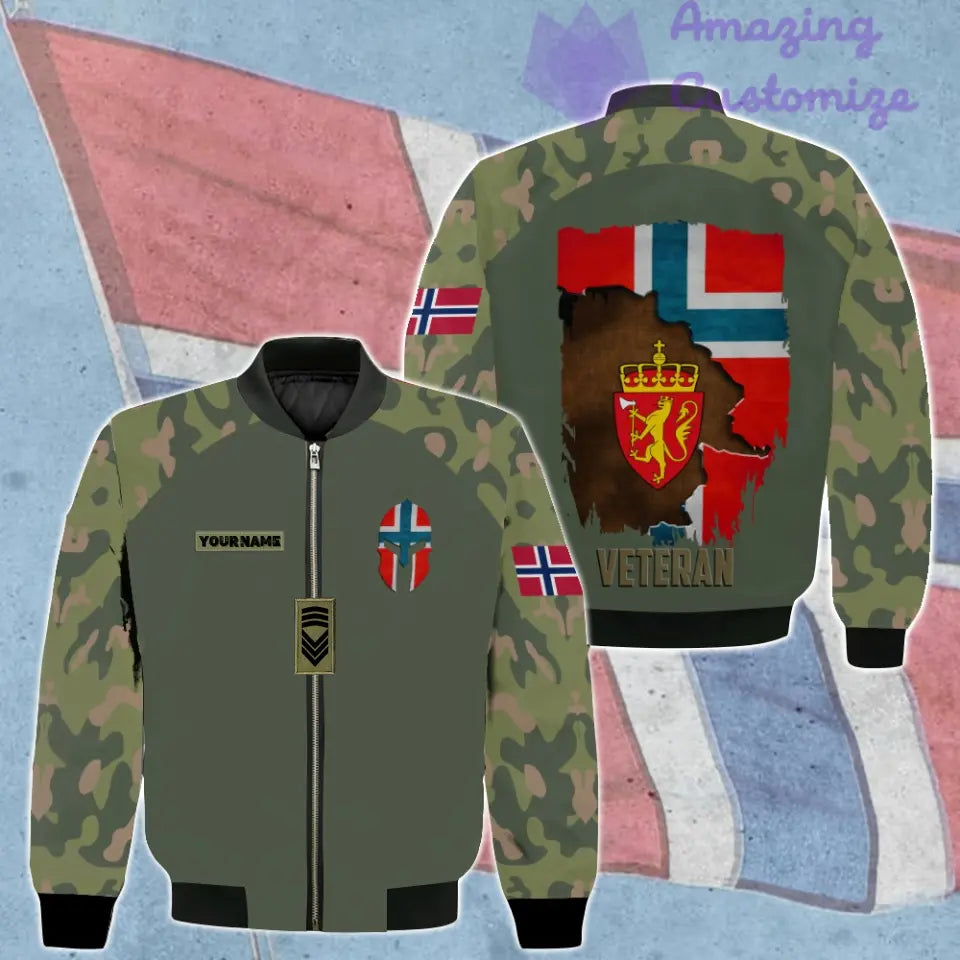 Personalized Norway Soldier/ Veteran Camo With Name And Rank Bomber Jacket 3D Printed - 0106230002