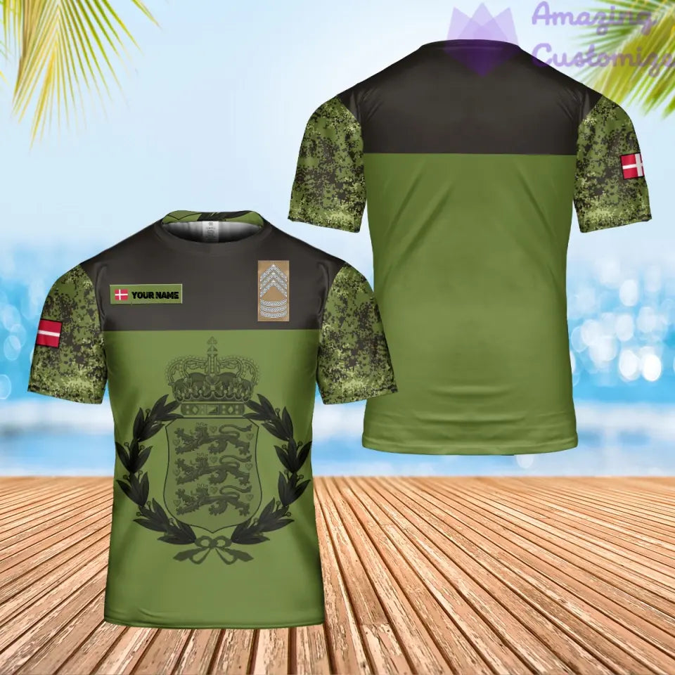 Personalized Denmark Solider/ Veteran Camo With Name And Rank T-shirt 3D Printed - 0502240001