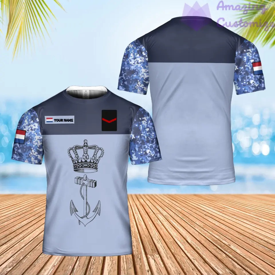 Personalisiertes niederländisches Soldaten-/Veteranen-T-Shirt im Camouflage-Stil mit Namen und Rang, 3D-Druck – 0502240001