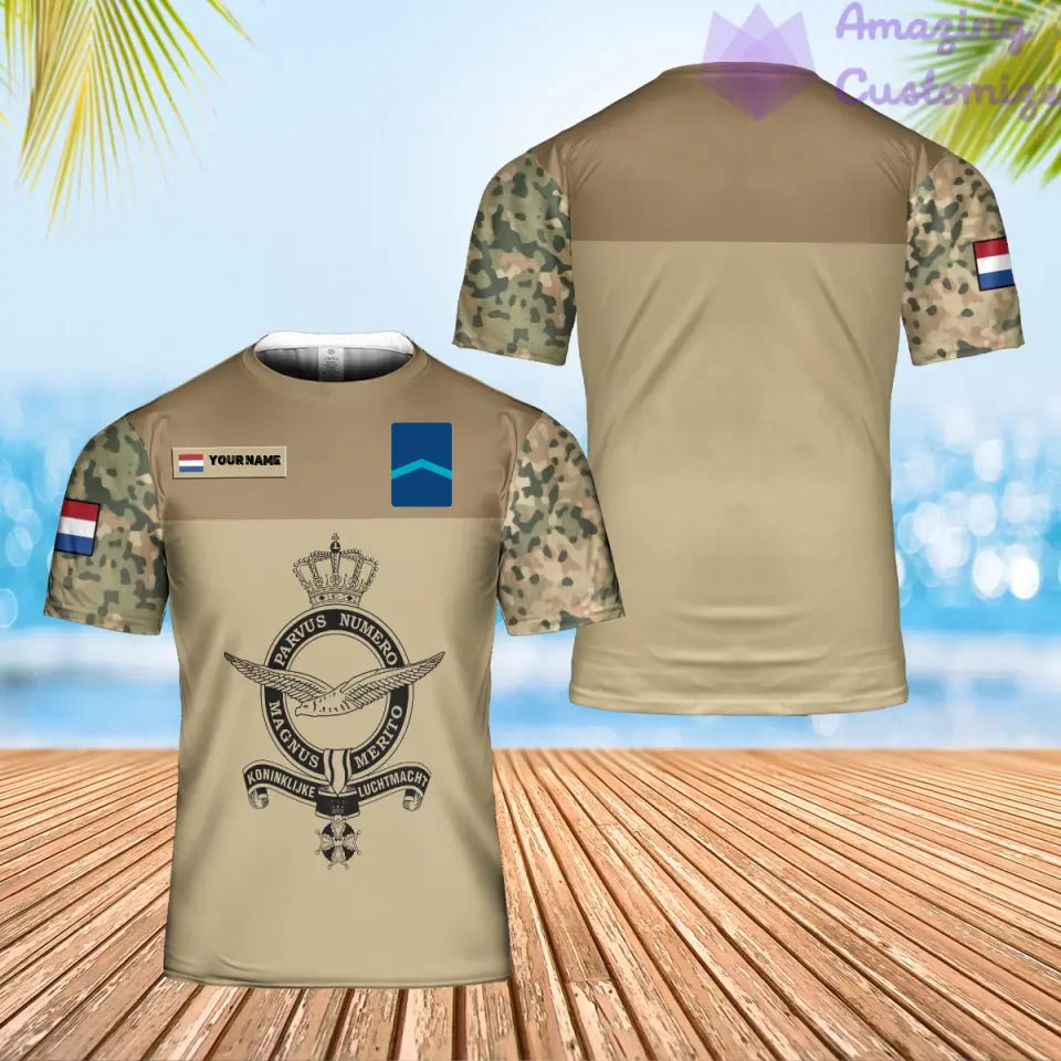 Personalisiertes niederländisches Soldaten-/Veteranen-T-Shirt im Camouflage-Stil mit Namen und Rang, 3D-Druck – 0502240001