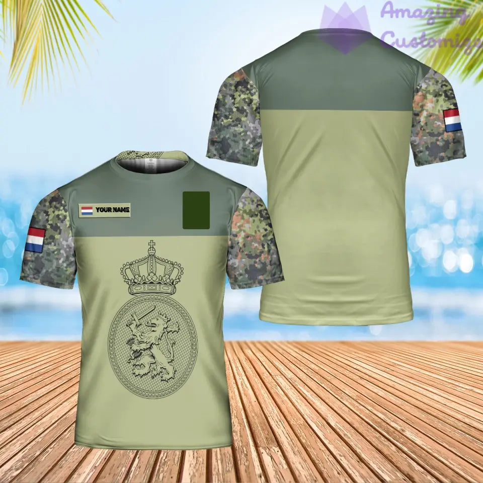 Personalisiertes niederländisches Soldaten-/Veteranen-T-Shirt im Camouflage-Stil mit Namen und Rang, 3D-Druck – 0502240001