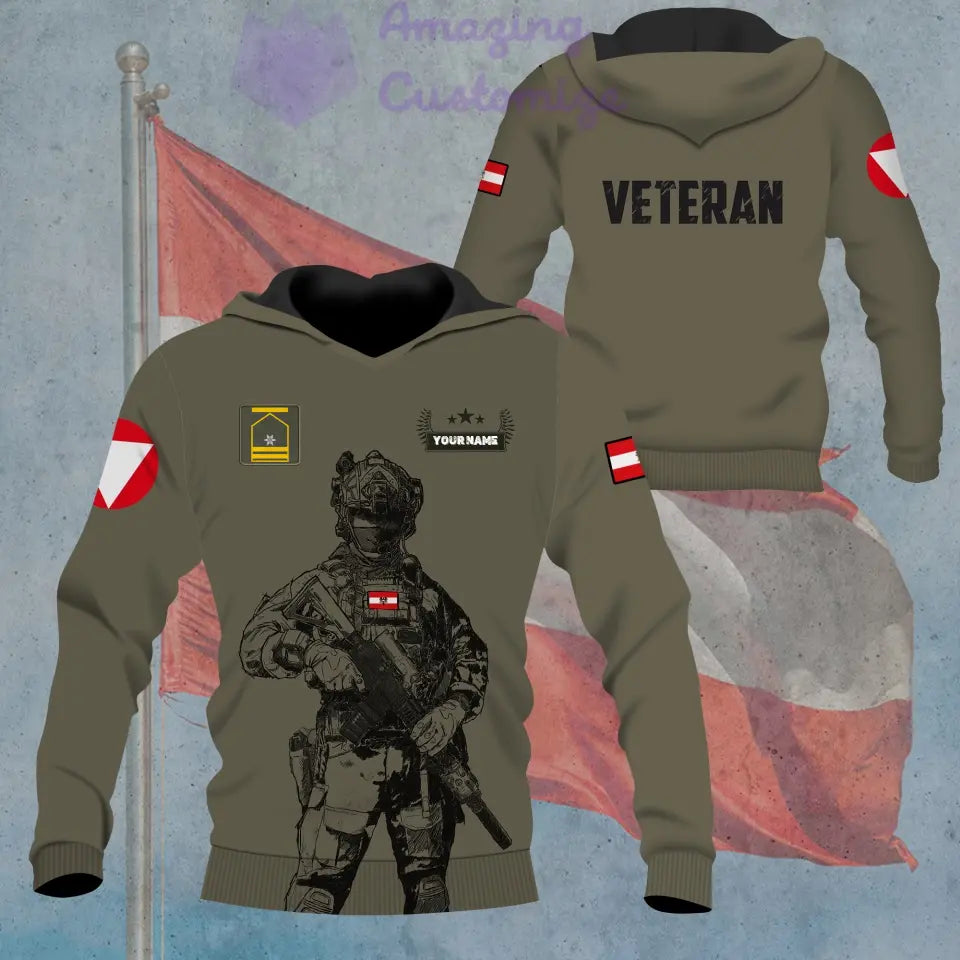 Personalized Austria Soldier/ Veteran Camo With Name And Rank Hoodie - 1306230002