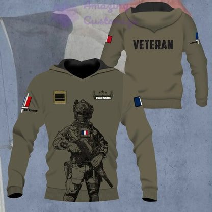 Sweat à capuche personnalisé avec nom et grade de soldat/vétéran de la France - 1686614401