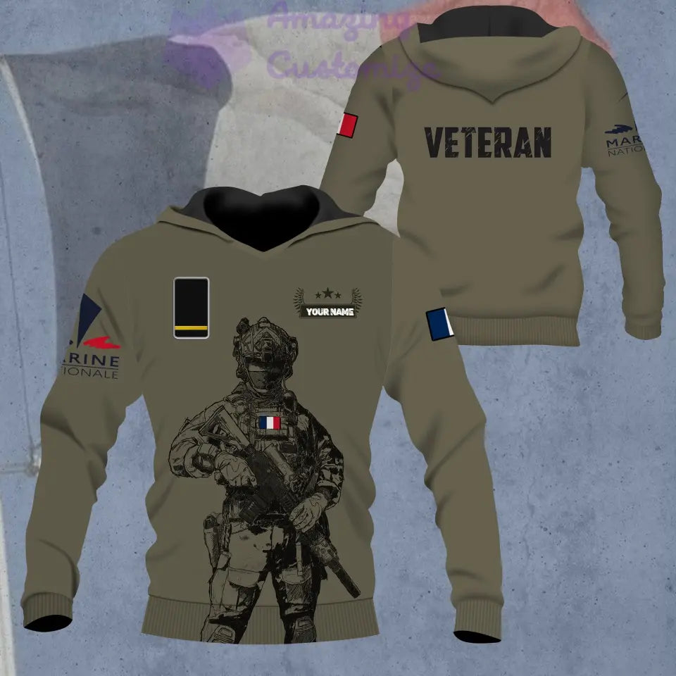 Personalized France Soldier/ Veteran Camo With Name And Rank Hoodie - 1306230002