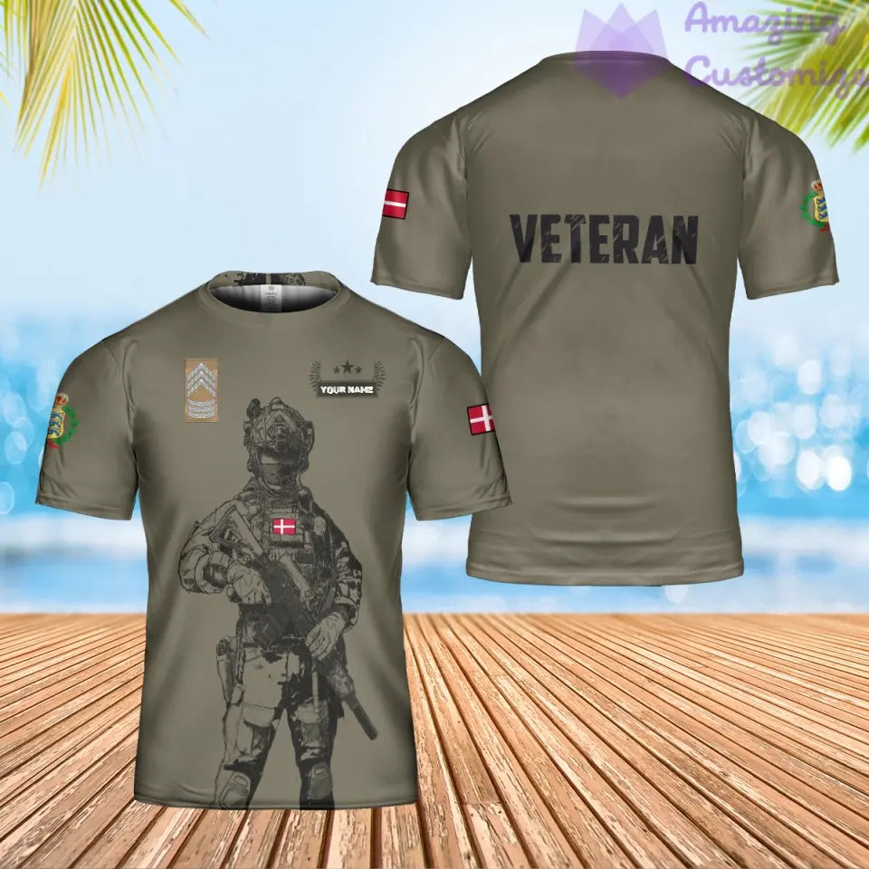 Personalized Denmark Solider/ Veteran Camo With Name And Rank T-shirt 3D Printed - 0502240002