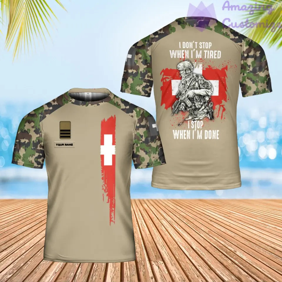 Personalized Swiss Solider/ Veteran Camo With Name And Rank T-shirt 3D Printed - 2106230001