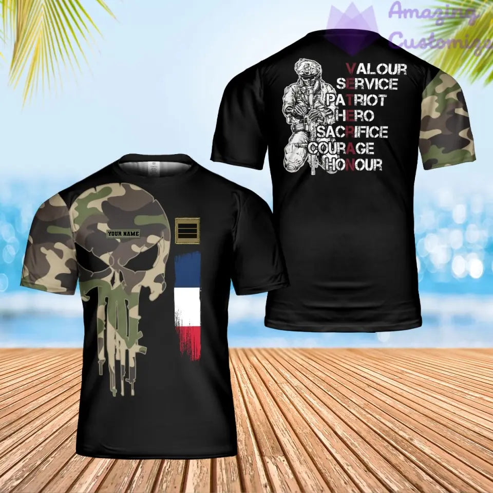 Personalized France Solider/ Veteran Camo With Name And Rank T-Shirt 3D Printed - 2001240003