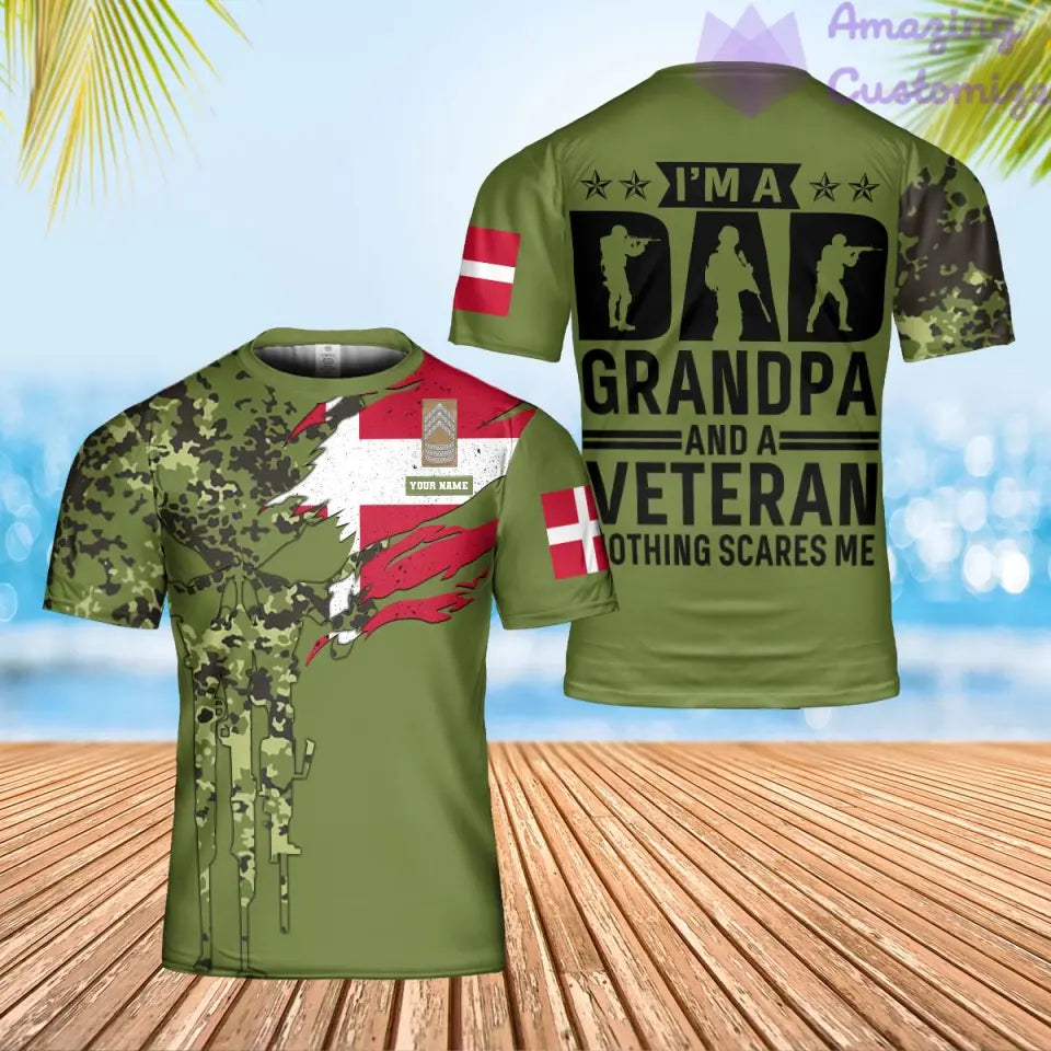 Personalized Denmark Soldier/ Veteran Camo With Name And Rank T-shirt 3D Printed - 1706832002