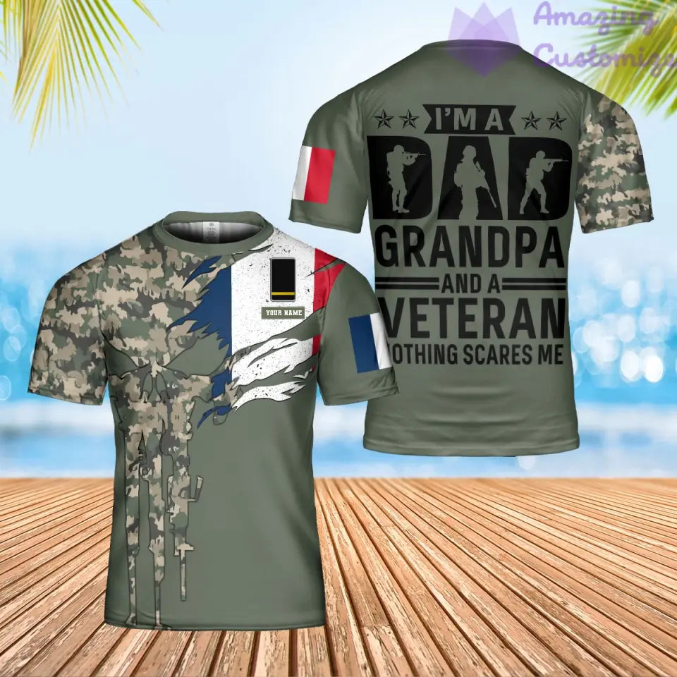 Personalized France Soldier/ Veteran Camo With Name And Rank T-Shirt 3D Printed - 2001240001