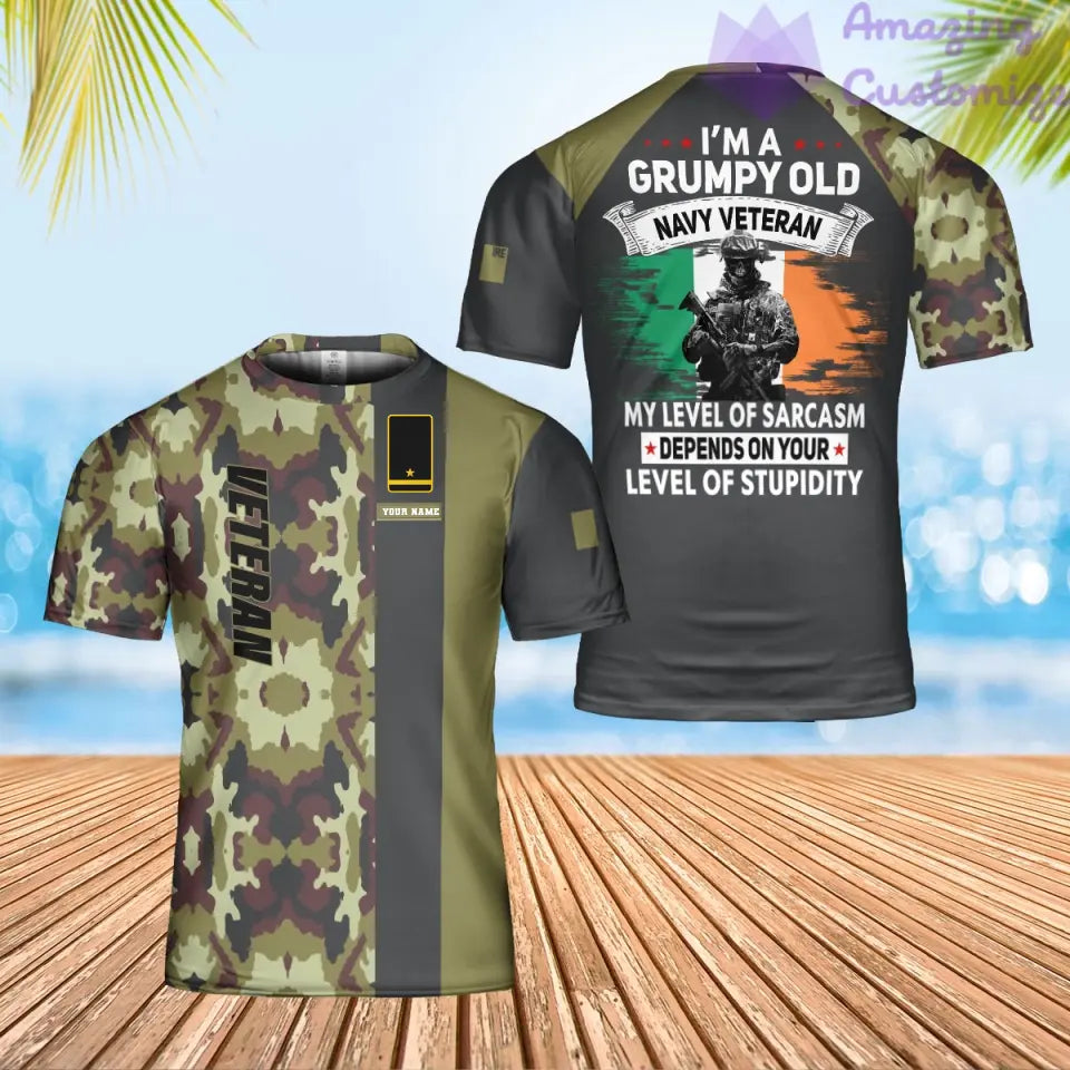 Personalisiertes irisches Soldaten-/Veteranen-T-Shirt im Camouflage-Stil mit Namen und Rang, 3D-Druck – 0402240003