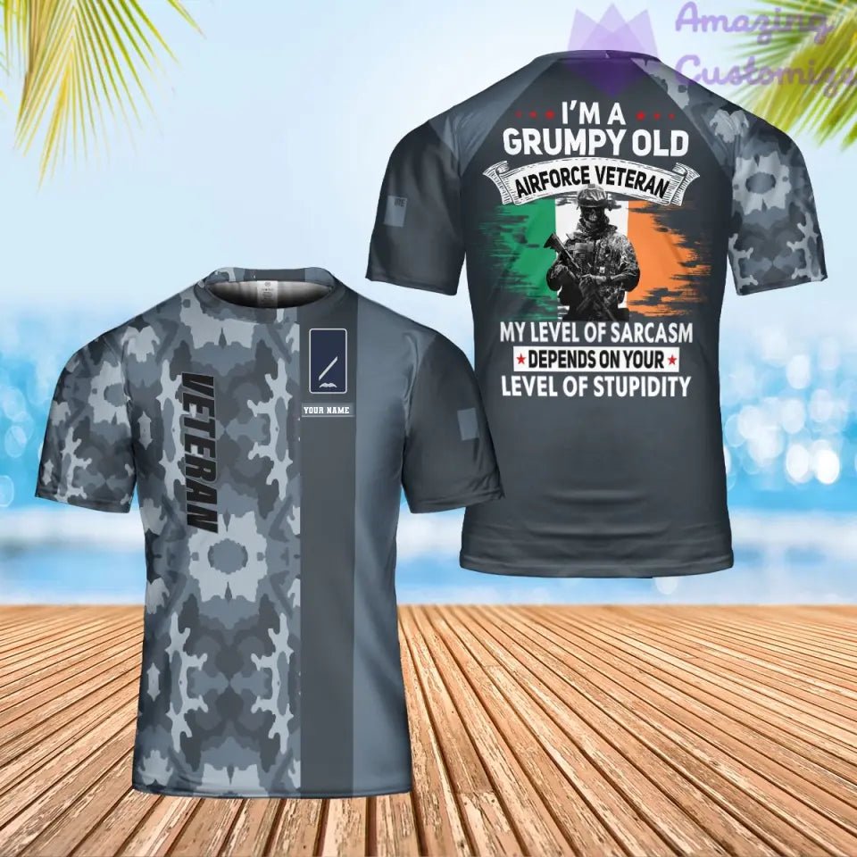 Personalisiertes irisches Soldaten-/Veteranen-T-Shirt im Camouflage-Stil mit Namen und Rang, 3D-Druck – 0402240003