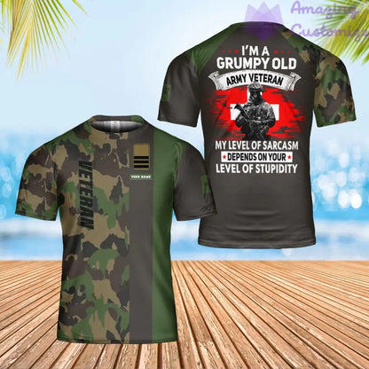 Personalisiertes T-Shirt mit Schweizer Soldaten-/Veteranen-Tarnmuster und Namen und Rang, 3D-Druck – 0102240004