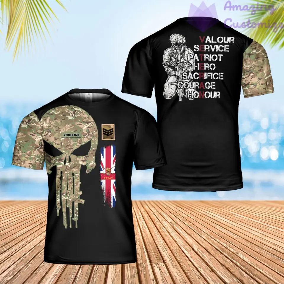 Personalized UK Soldier/ Veteran Camo With Name And Rank T-Shirt 3D Printed - 3001240002