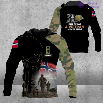 Personalisierter Kapuzenpullover mit Camouflage-Muster für norwegische Soldaten/Veteranen mit Namen und Rang – 1407230001
