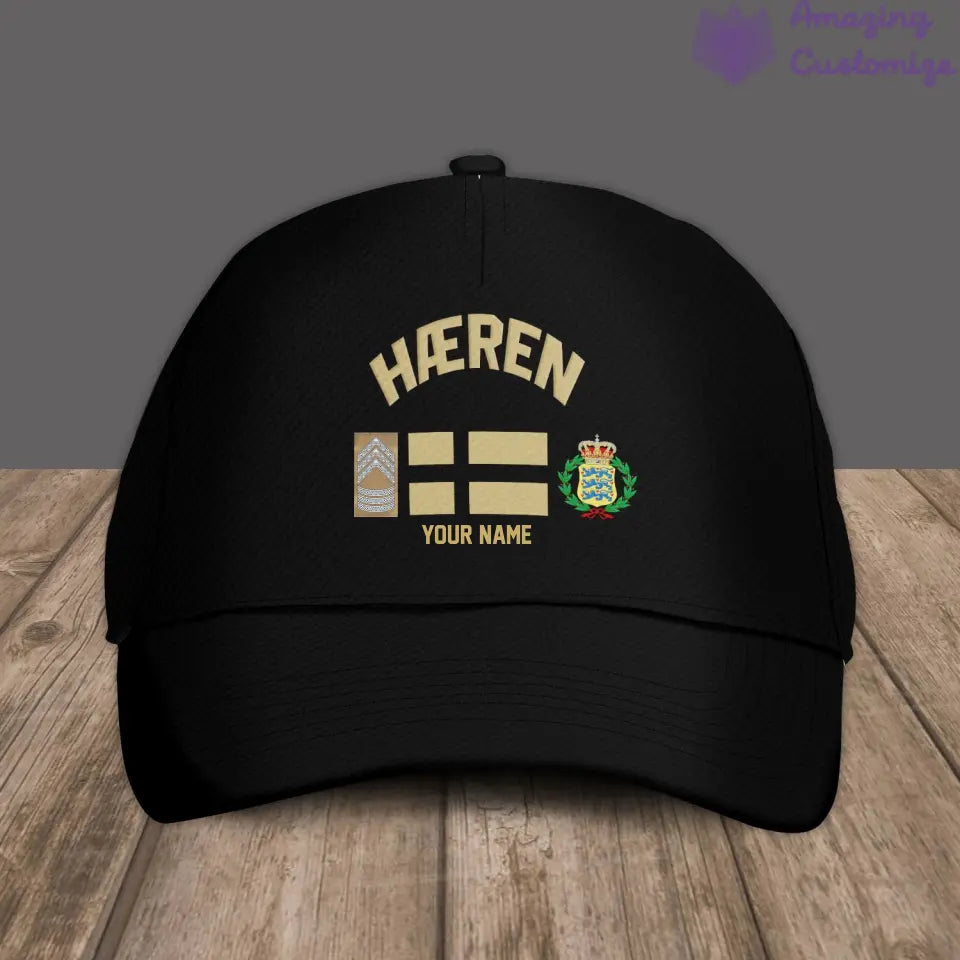 Personalized Rank And Name Denmark Soldier/Veterans Camo Baseball Cap Gold Version - 1407230001