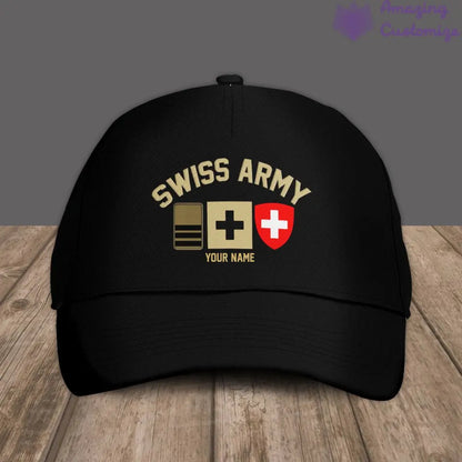 Baseballkappe mit Camouflage-Muster, mit personalisiertem Rang und Namen, Schweizer Soldaten/Veteranen, Goldversion – 16892928