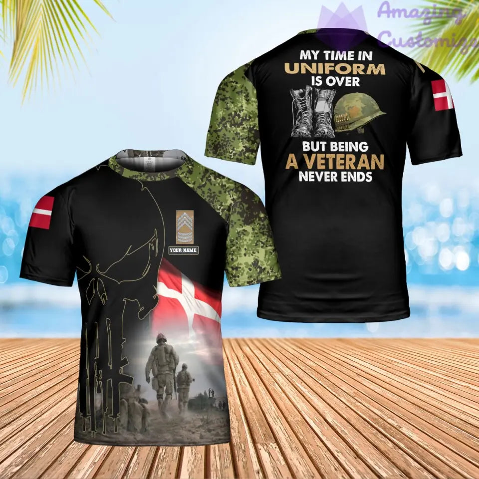 Personalized Denmark Soldier/ Veteran Camo With Name And Rank T-shirt 3D Printed - 1706918402