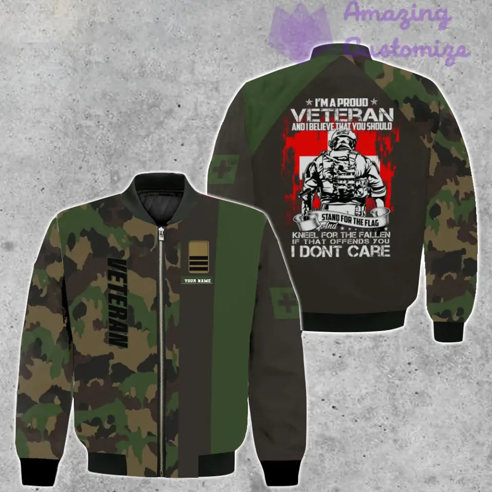 Personalisierte Bomberjacke mit Schweizer Soldaten-/Veteranen-Tarnmuster und Namen und Rang, 3D-Druck – 1207230003