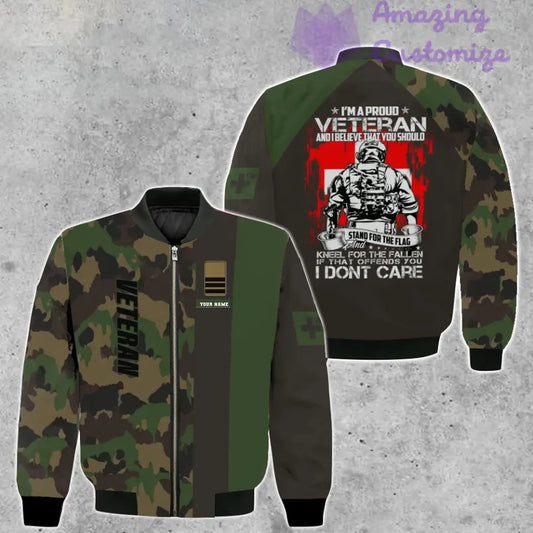 Personalisierte Bomberjacke mit Schweizer Soldaten-/Veteranen-Tarnmuster und Namen und Rang, 3D-Druck – 1207230003