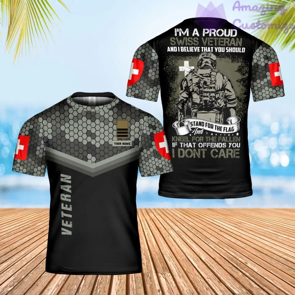 Personalisiertes T-Shirt mit Schweizer Soldaten-/Veteranen-Tarnmuster und Namen und Rang, 3D-Druck – 0202240003